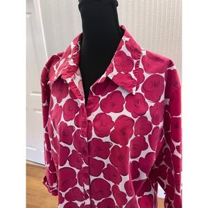 Hillard Hanson Button Up Shirt Womens 2X Magenta Pink Floral Stretch Cotton Top
